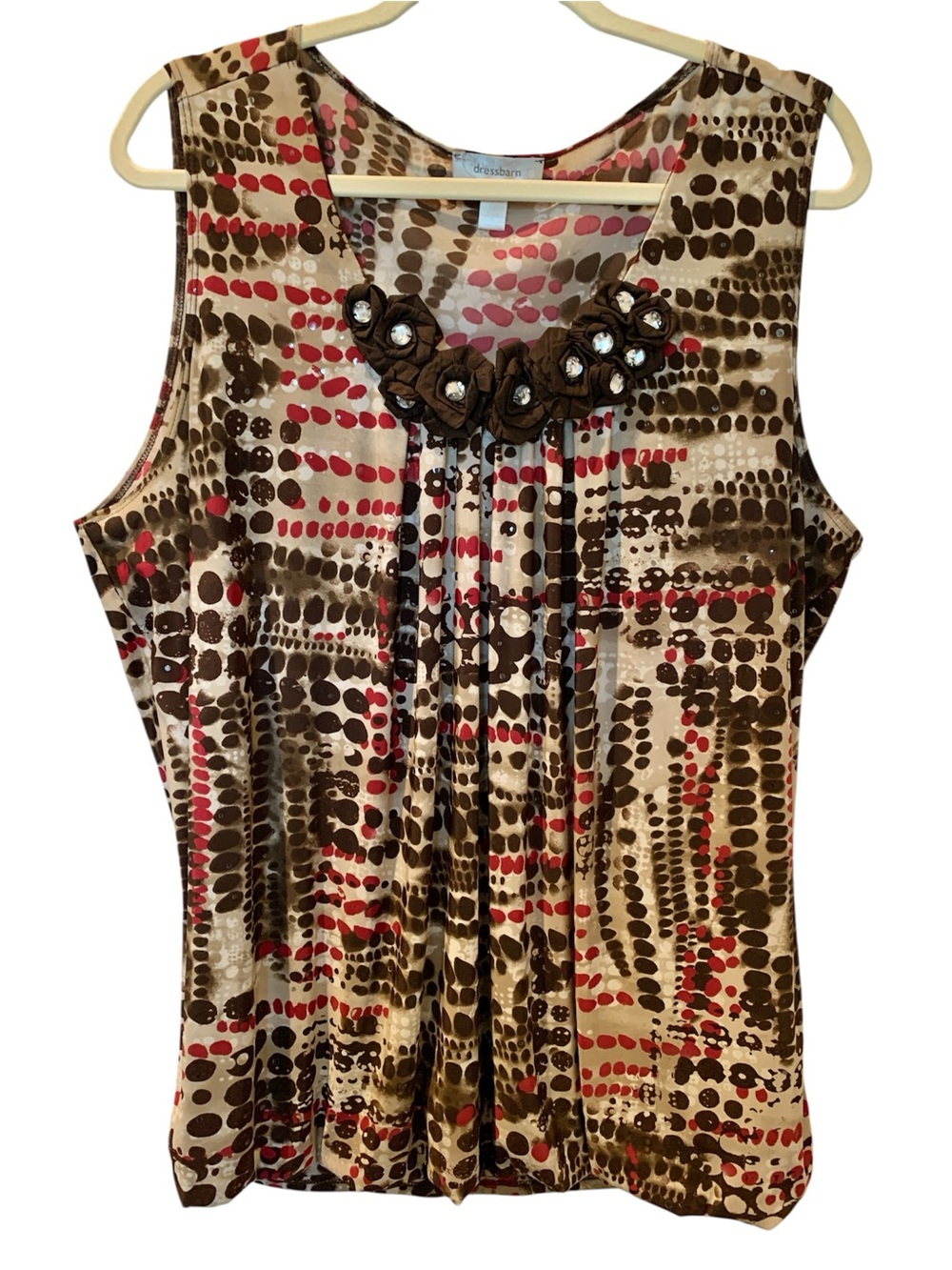 DRESSBARN Brown & Red Floral Printed Sleeveless Tank w/ Embellished Neckline 2X